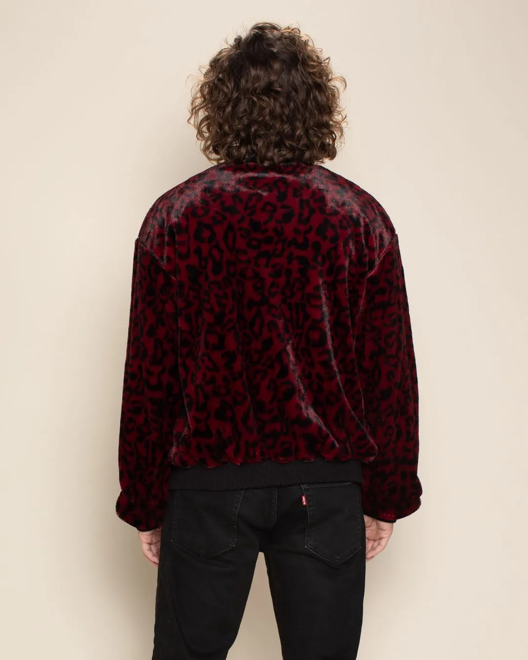 Burgundy Leopard Ultra Soft Faux Fur Bomber Jacket | Men's