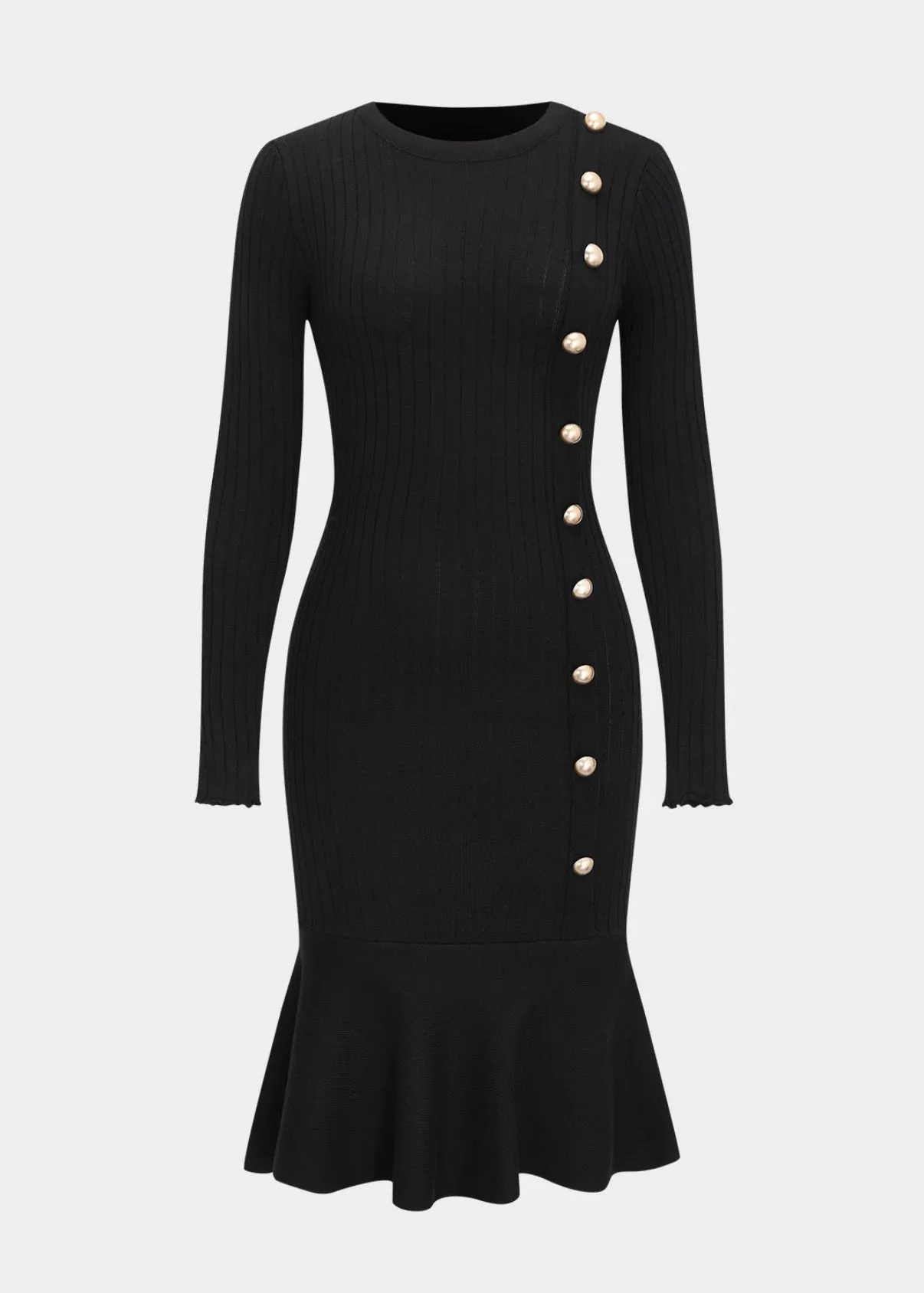 Button Decor Knit Midi Dress