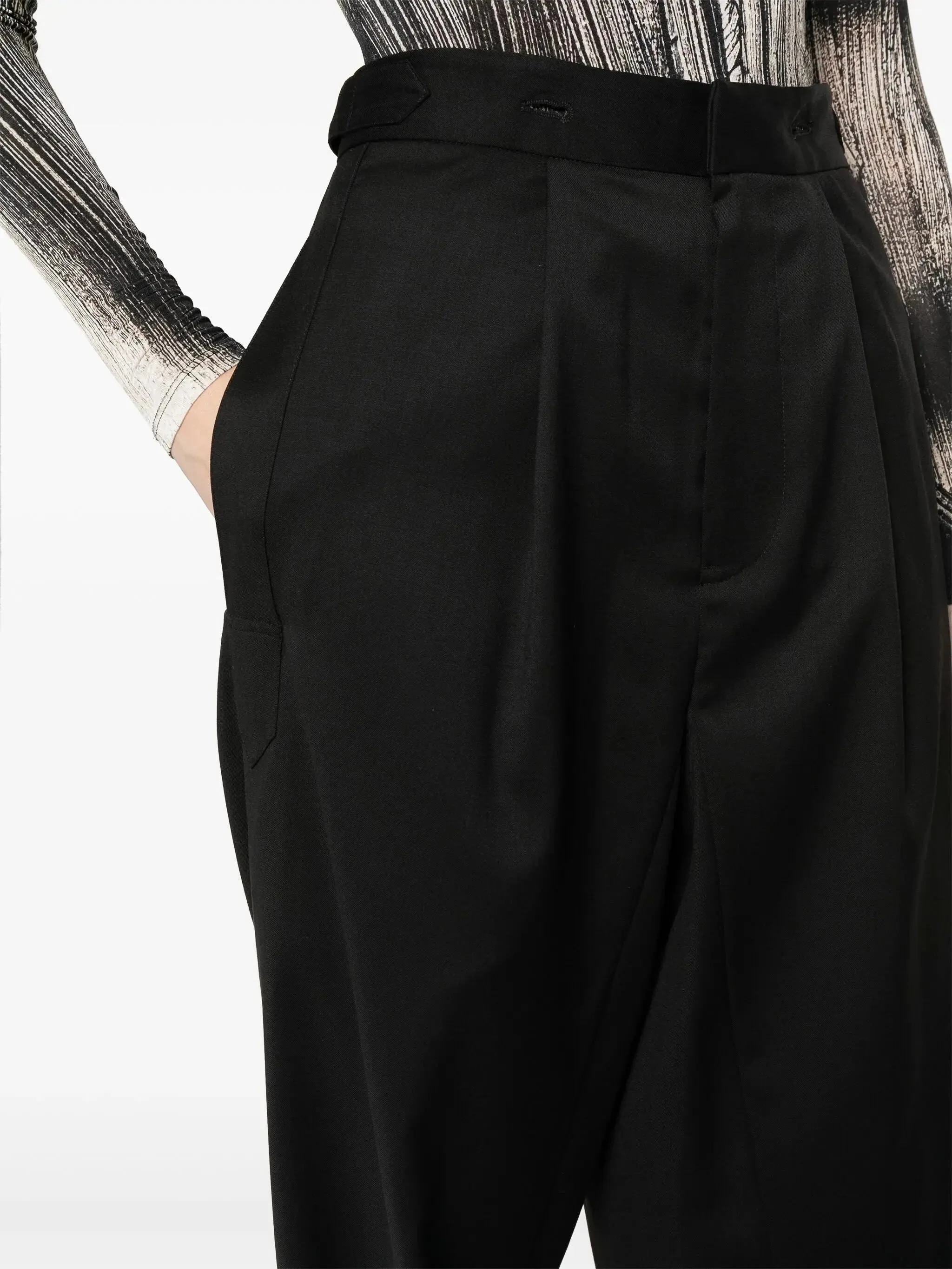 Button-Detail Corset High-Waist Black Pants