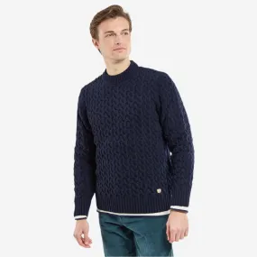 Cable Knit Fisherman Wool Sweater - Navy