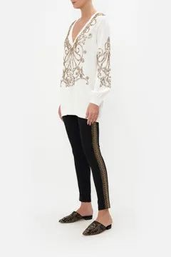 CAMILLA ARMADA EMBELLISHED V NECK KNIT IN WHITE