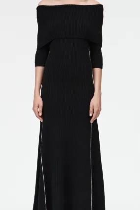 Cape Godet Dress in Black (Sold Out)