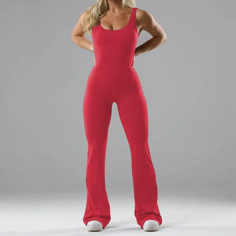 casual hollowed out seamless sports yoga slim fit jumpsuit for women