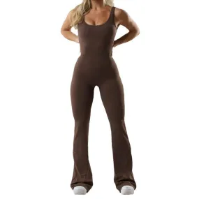 casual hollowed out seamless sports yoga slim fit jumpsuit for women