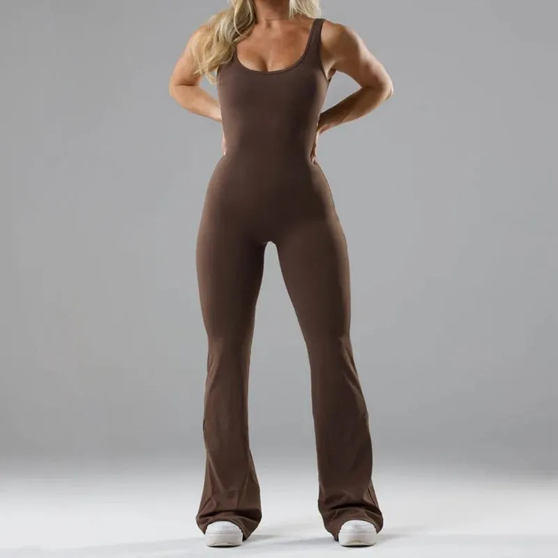 casual hollowed out seamless sports yoga slim fit jumpsuit for women