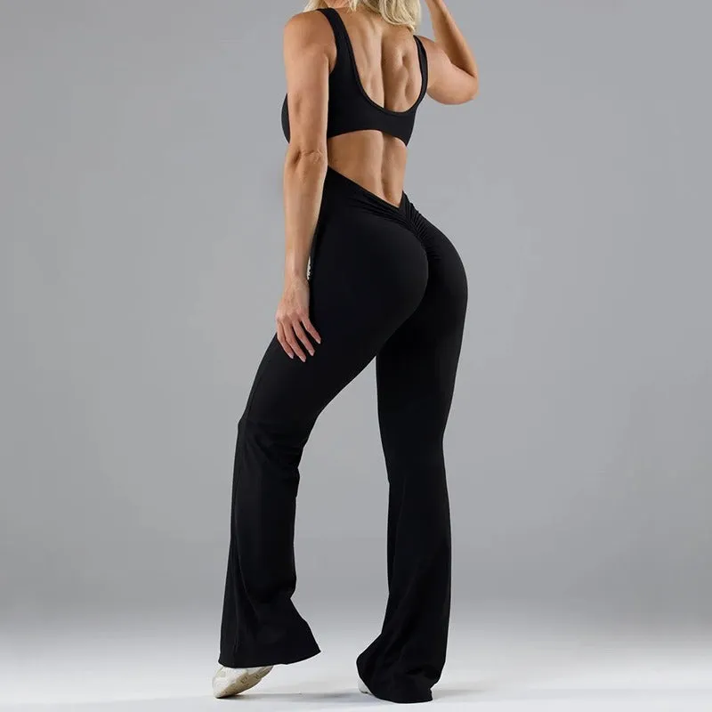 casual hollowed out seamless sports yoga slim fit jumpsuit for women