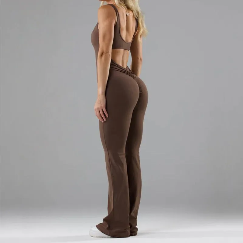 casual hollowed out seamless sports yoga slim fit jumpsuit for women