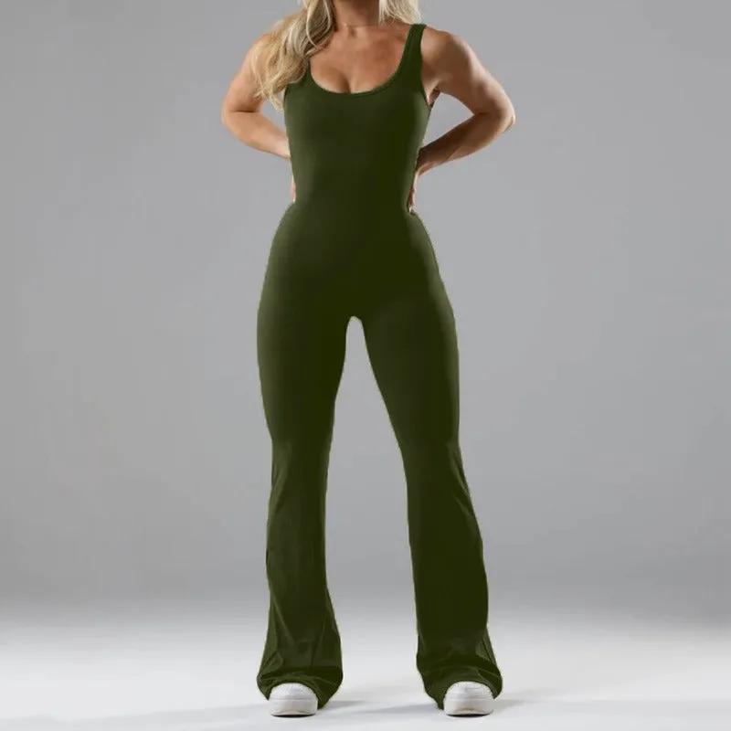 casual hollowed out seamless sports yoga slim fit jumpsuit for women