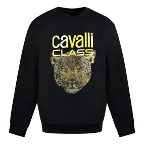 Cavalli Class Leopard Print Logo Black Jumper