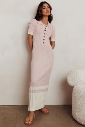 Cayla Button-Up Ribbed Knit Dress Pink