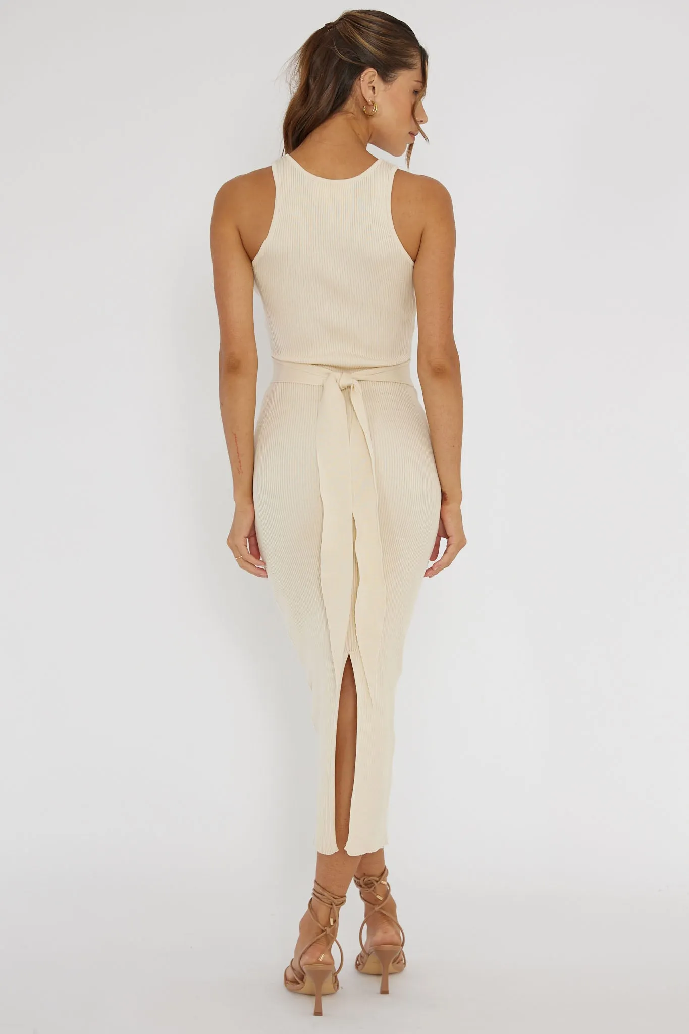 Charmed Me Ribbed Knit Midi Dress Cream