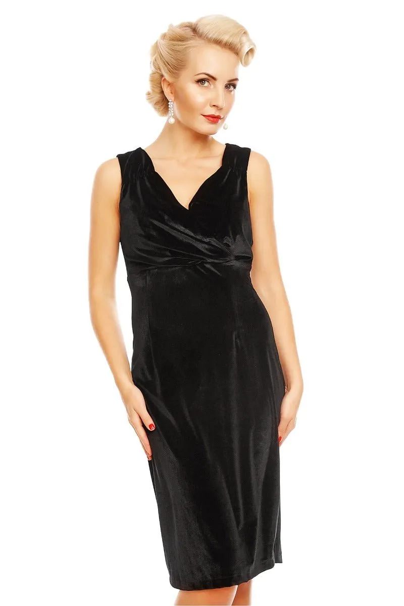 Cheryl Fitted Velvet Vintage Dress in Black