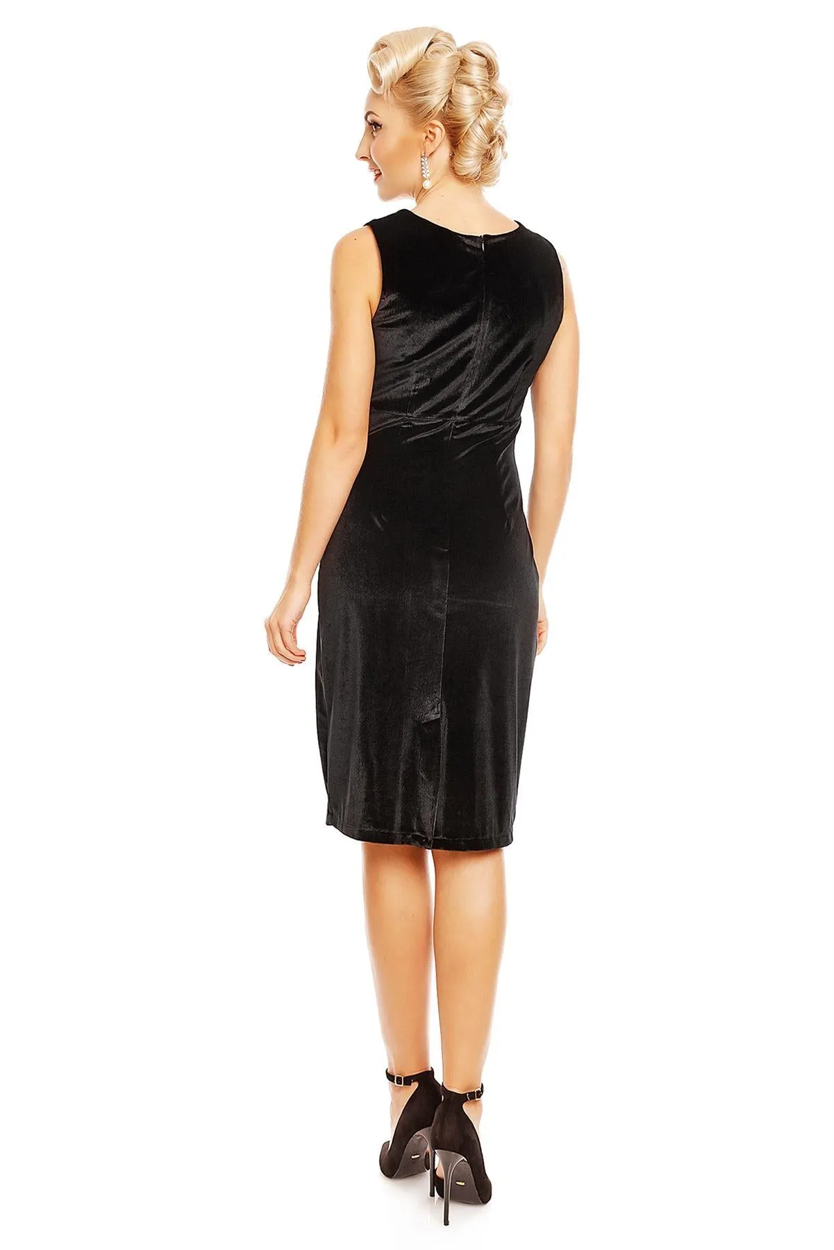 Cheryl Fitted Velvet Vintage Dress in Black