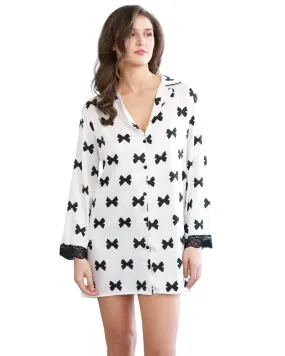 Chic ribbon printed Long Sleeve Short Dress