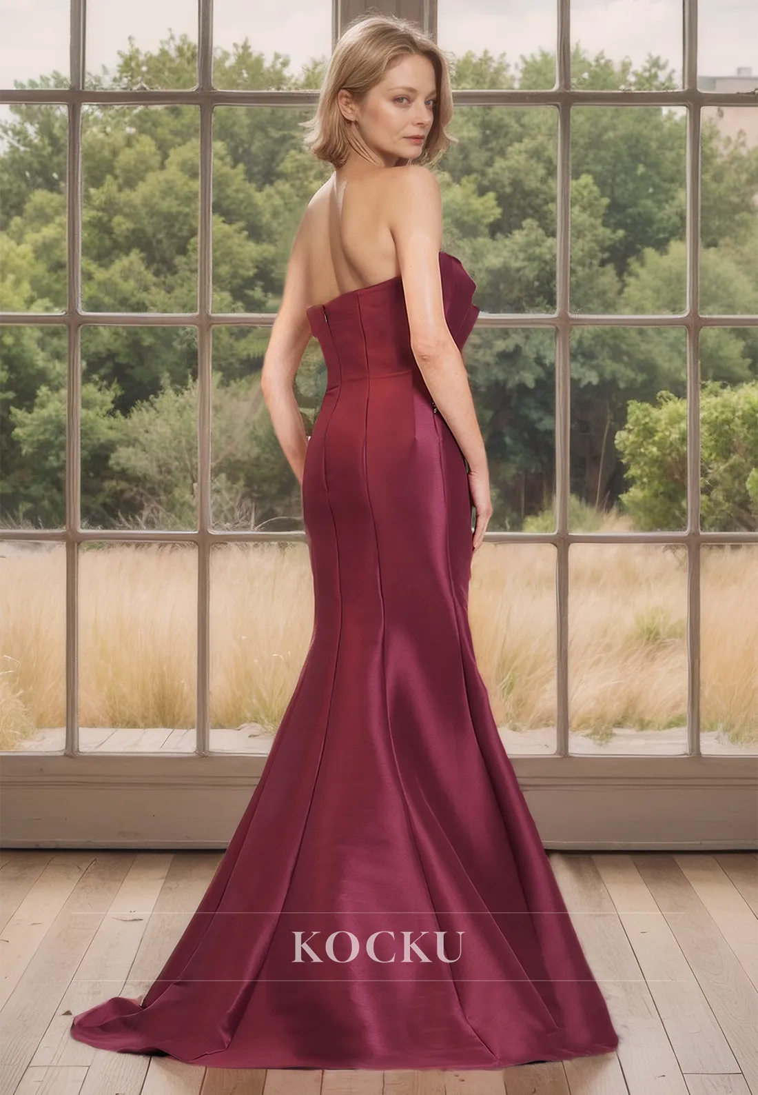 Classic & Timeless Strapless Mermaid Sleeveless Ruched Satin Mother of the Bride Dress with Beads