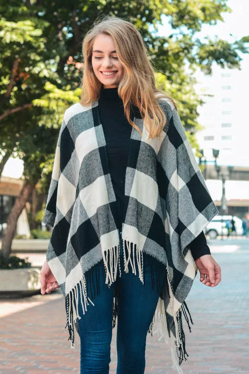 Classic Buffalo Check Tassel Poncho