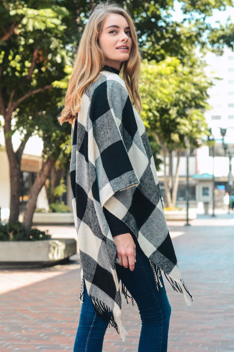 Classic Buffalo Check Tassel Poncho