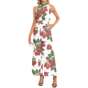 Colossal Raspberry Parfait Halter Neck Buckle Belted Jumpsuit