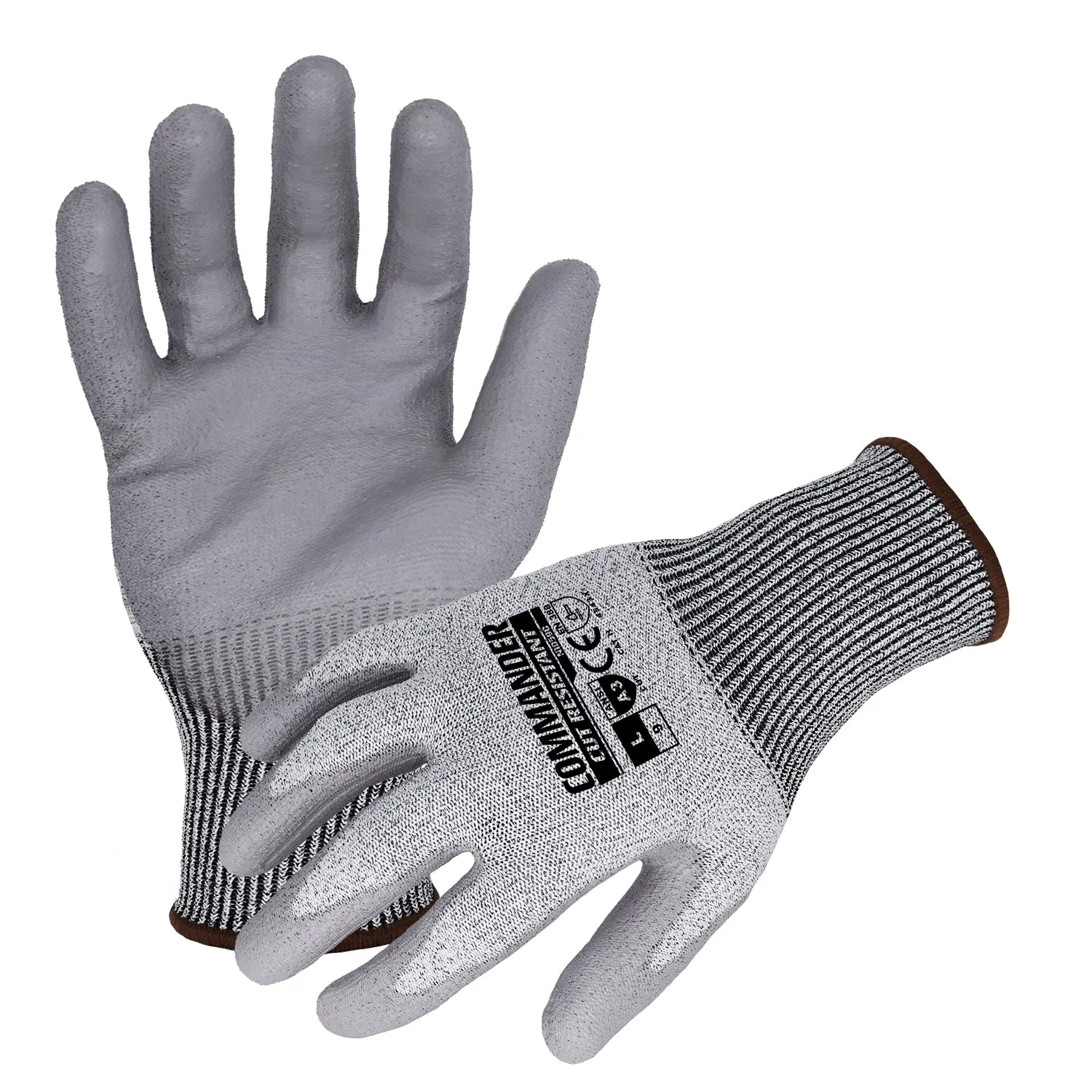 Commander(N10590) Cut Resistant Work Gloves, 13-Gauge Gray Seamless ANSI A3 Cut Resistant Gloves w/ Gray Polyurethane Palm/Finger Coating, Medium, Case of 12 Pairs