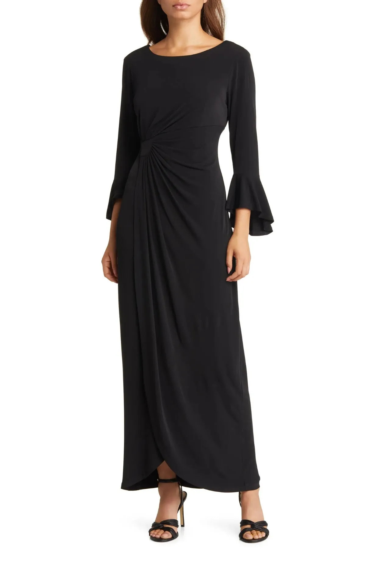 Connected Apparel Bell Sleeve Gathered Waist Gown