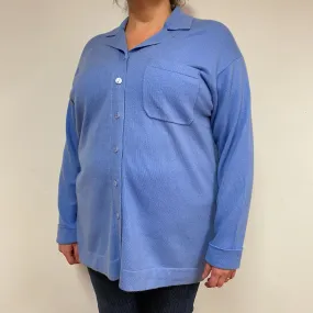 Cornflower Blue Cashmere Shirt Style Cardigan Extra Large