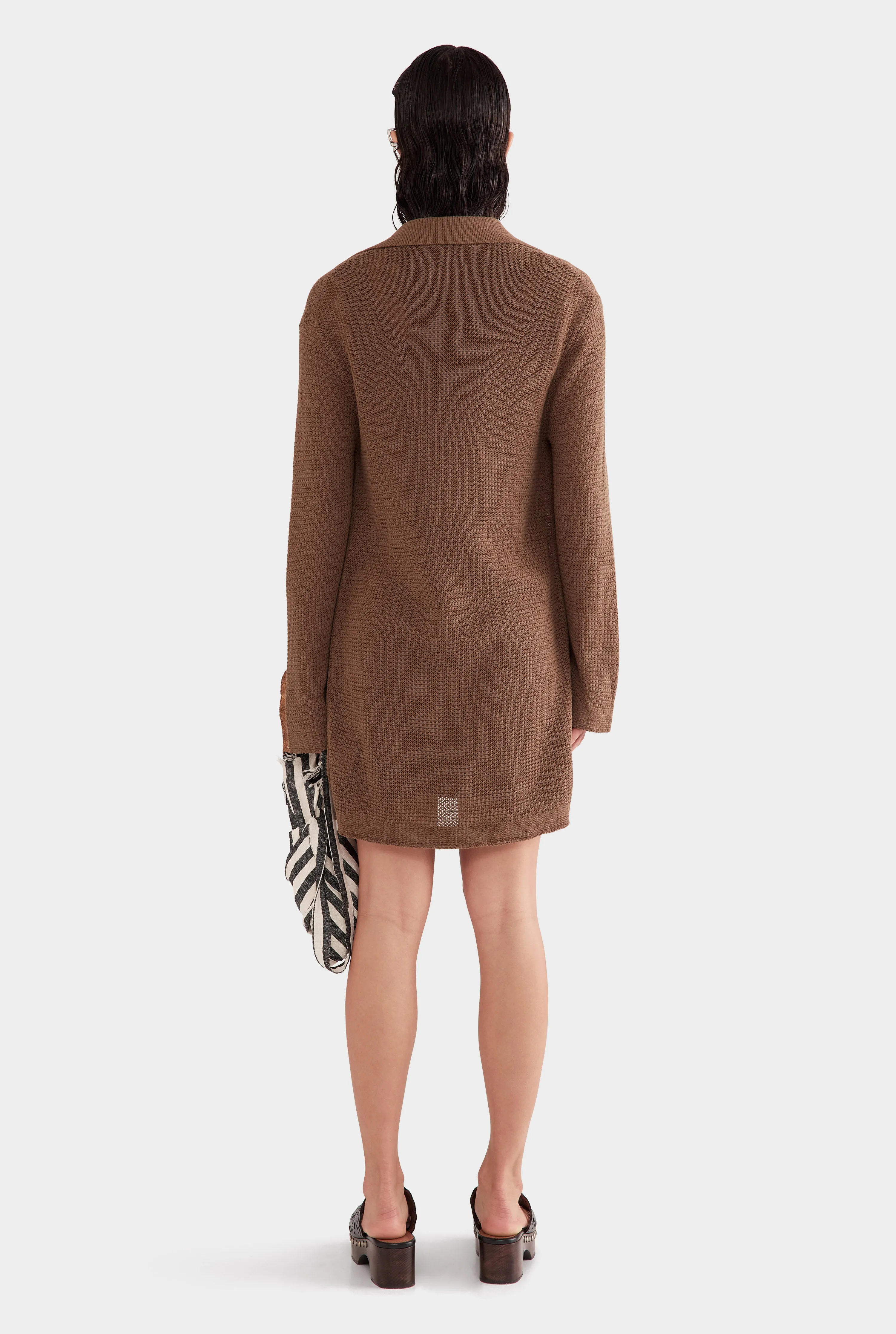 Cotton Collared Knit Cardigan - Moss Brown