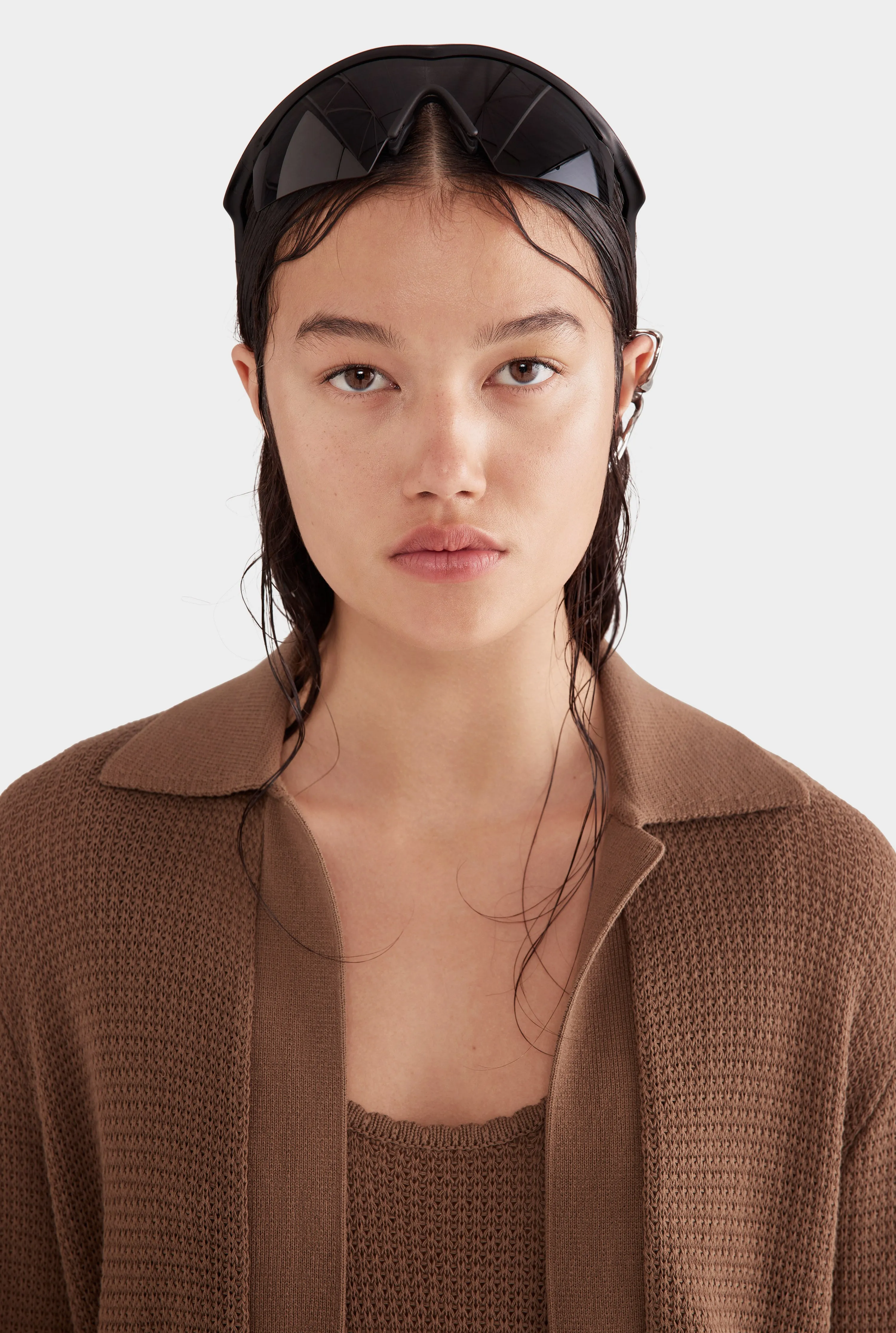 Cotton Collared Knit Cardigan - Moss Brown