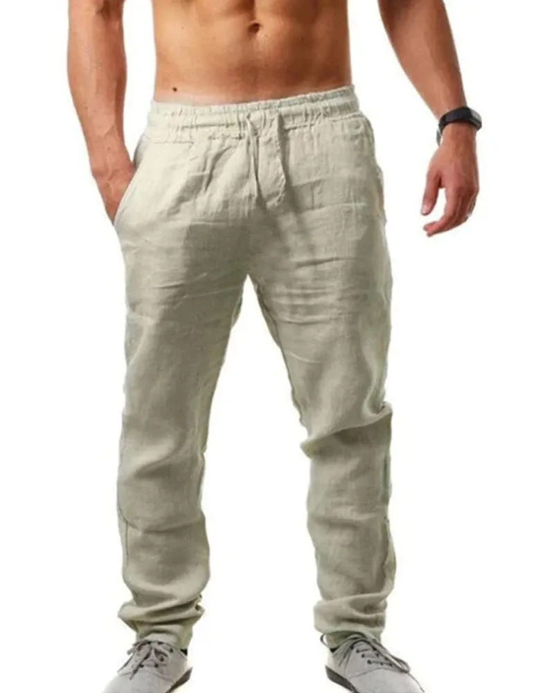 Cotton Linen Breathable Solid Color Pants