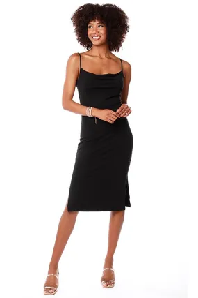 Cowl Neck Side Shirred Dress - Black