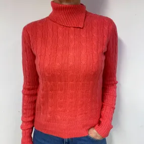 Cranberry Pink Cable Cashmere Polo Neck Jumper Medium