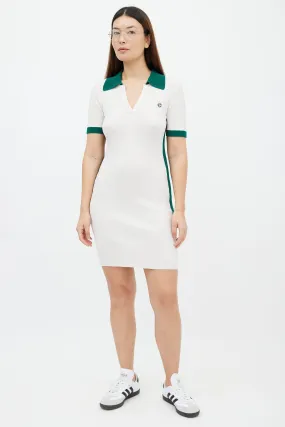 Cream & Green Ribbed Knit Short Sleeve Mini Dress