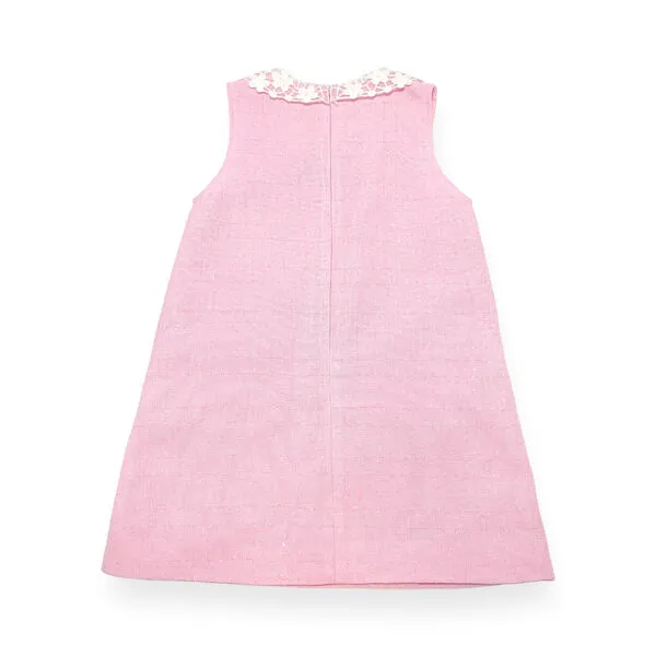 Daisy Collar Sleeveless Tweed Dress -pink