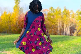 Denim Ankara Asymmetrical Dress