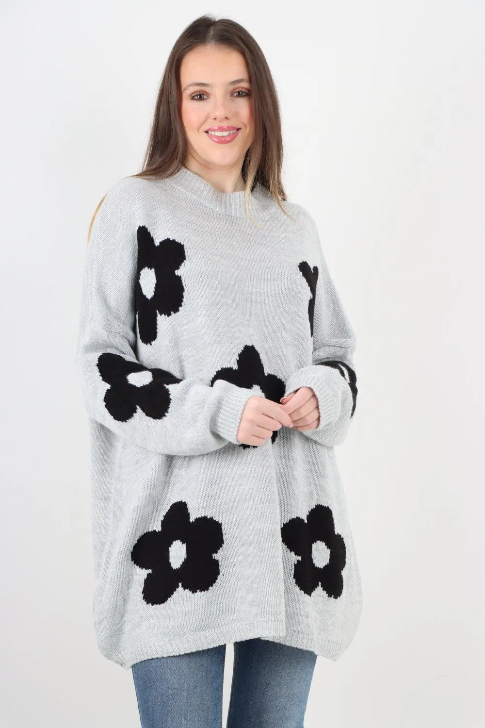 Ditsy Floral Oversized Knitted Jumper Top