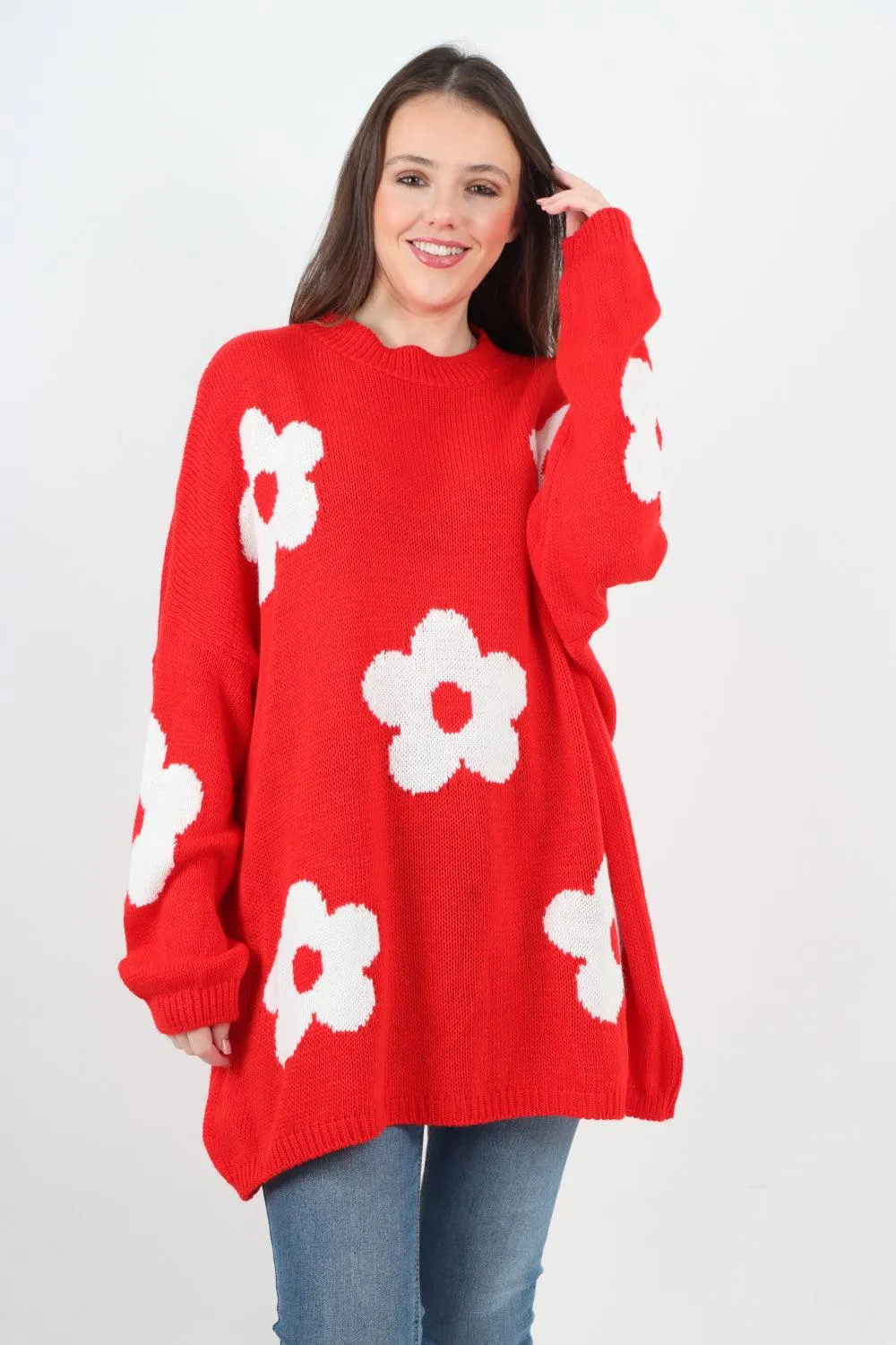 Ditsy Floral Oversized Knitted Jumper Top