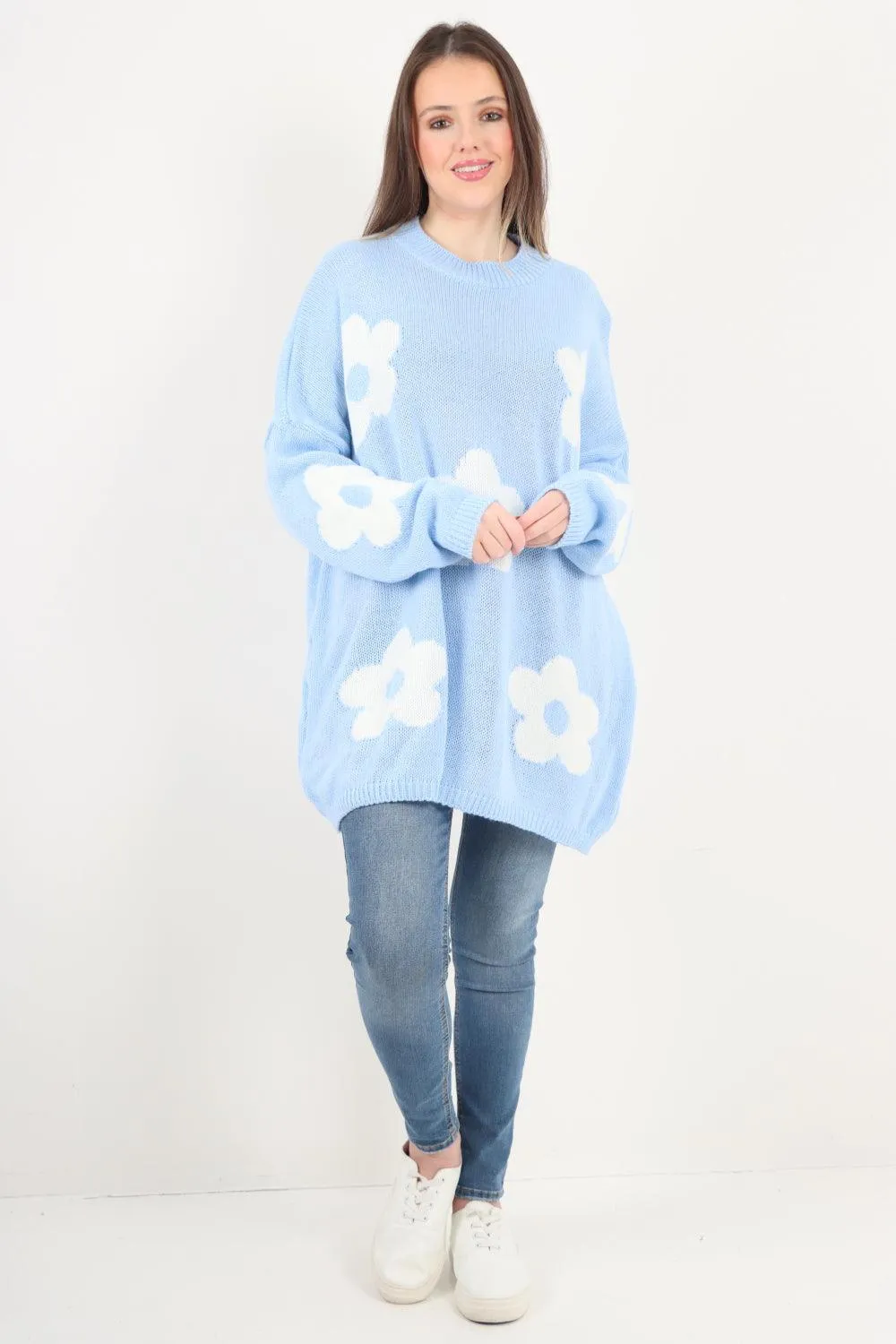 Ditsy Floral Oversized Knitted Jumper Top