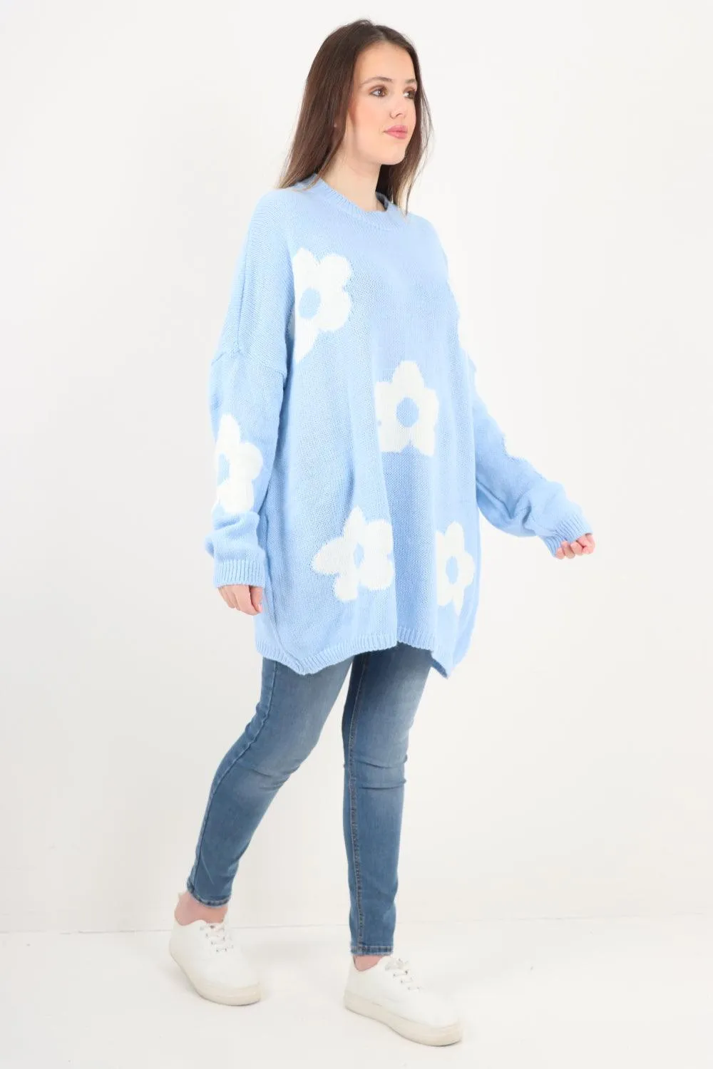 Ditsy Floral Oversized Knitted Jumper Top