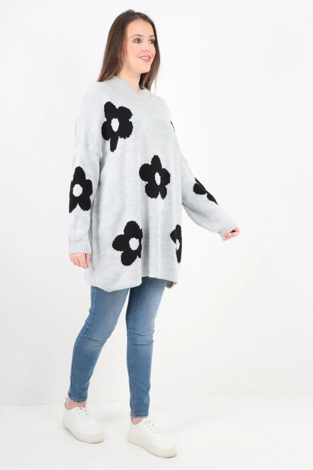 Ditsy Floral Oversized Knitted Jumper Top