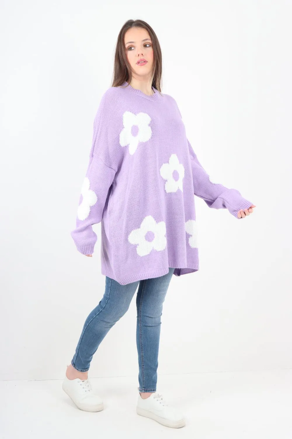 Ditsy Floral Oversized Knitted Jumper Top