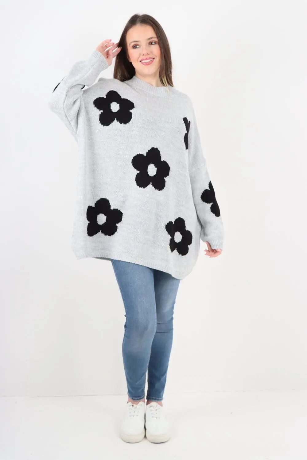 Ditsy Floral Oversized Knitted Jumper Top