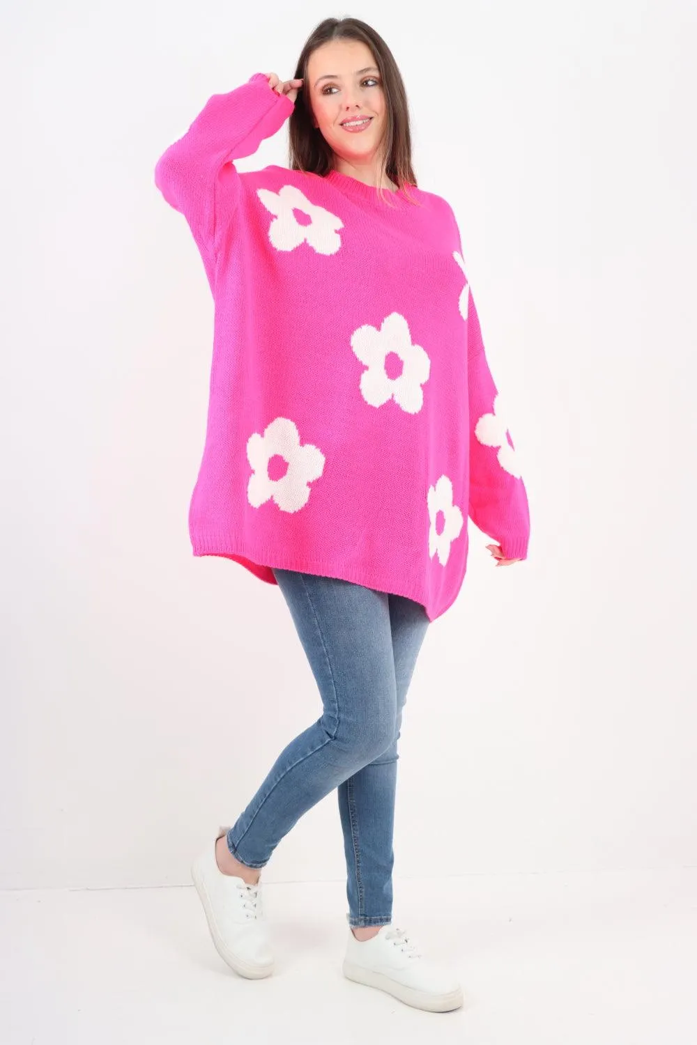 Ditsy Floral Oversized Knitted Jumper Top