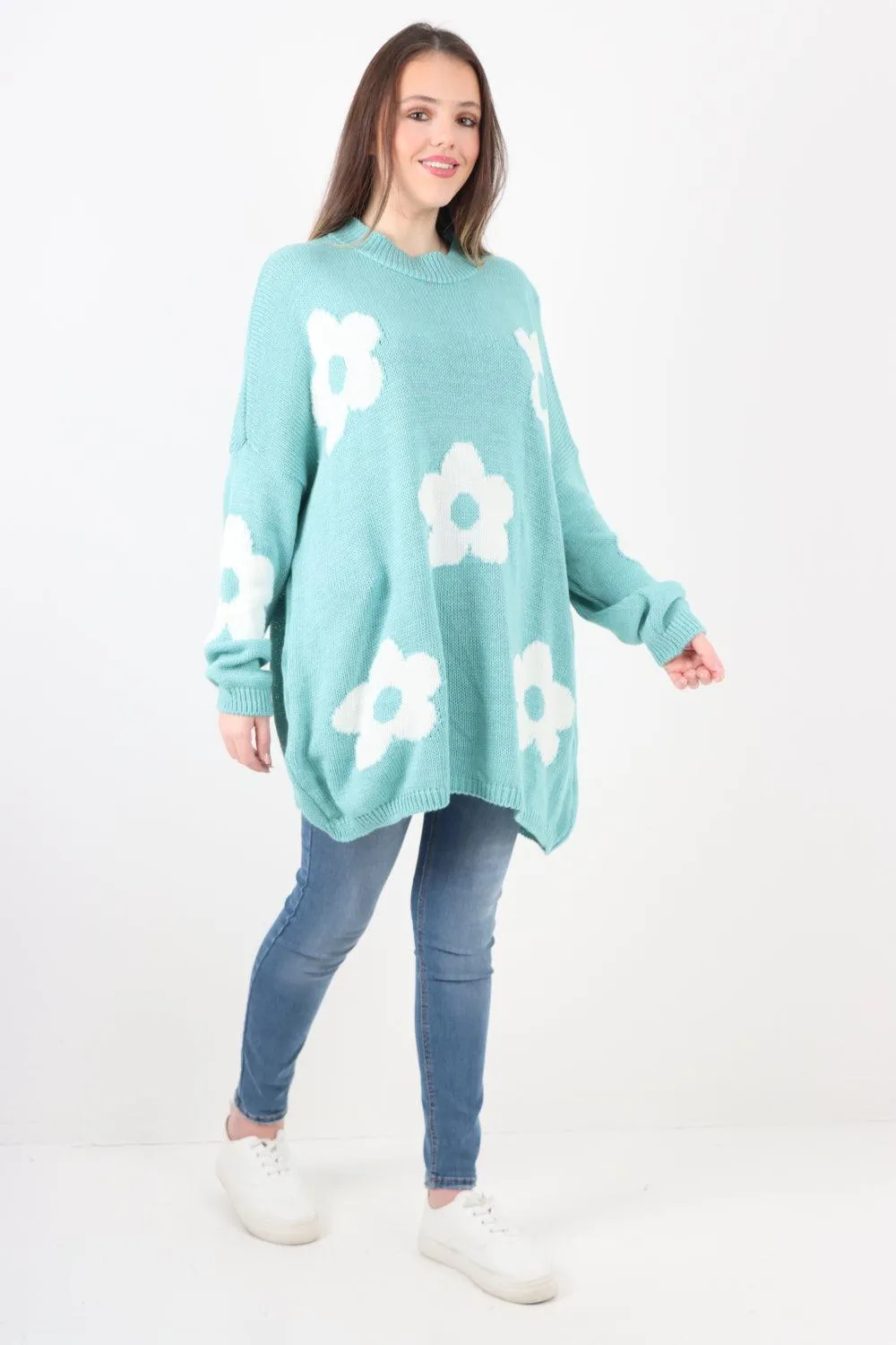 Ditsy Floral Oversized Knitted Jumper Top