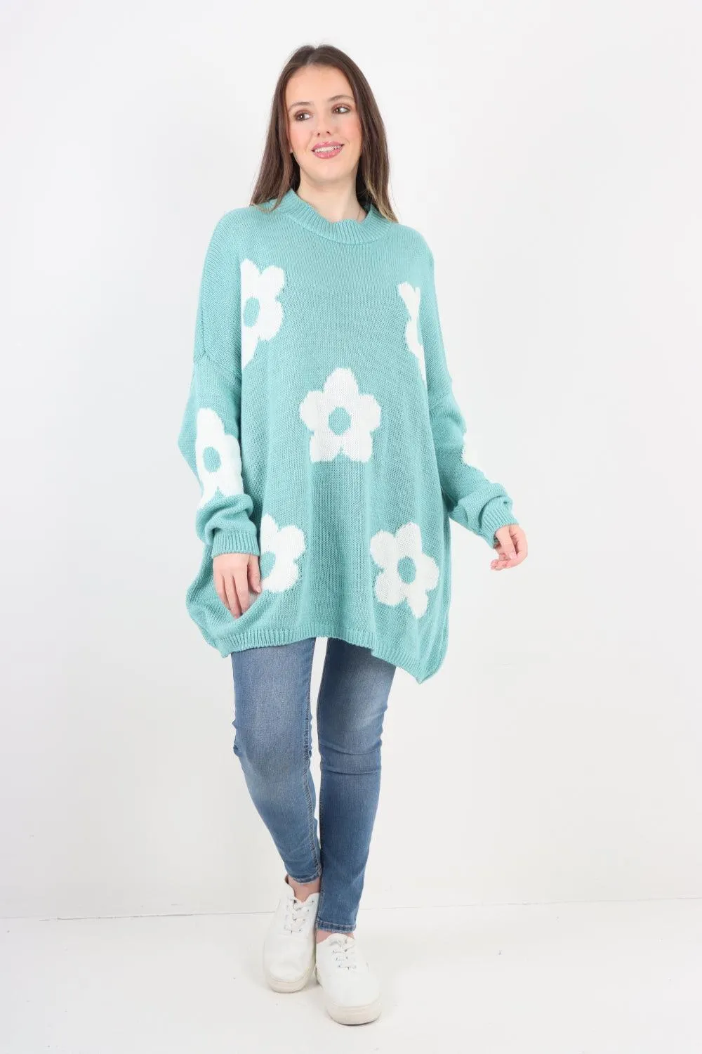 Ditsy Floral Oversized Knitted Jumper Top