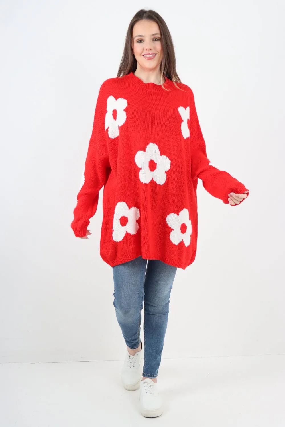 Ditsy Floral Oversized Knitted Jumper Top