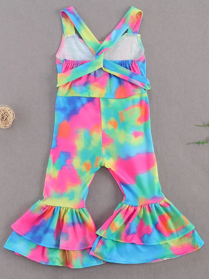 Divine Tie-Dye Ruffle Bell Bottom Jumpsuit