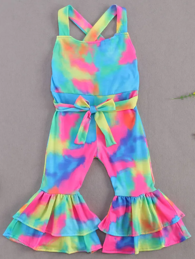 Divine Tie-Dye Ruffle Bell Bottom Jumpsuit