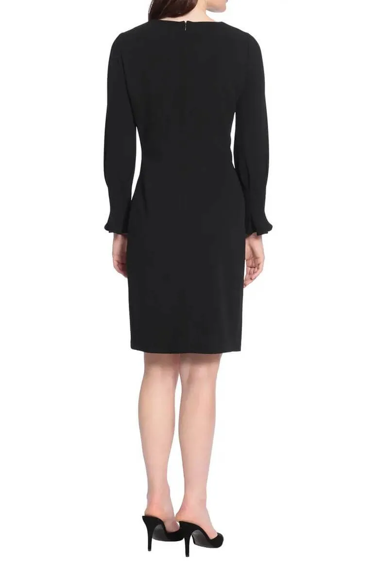 Donna Morgan Crew Neck Circular Flounce Sleeve Zipper Back Solid Crepe Dress