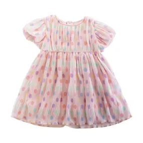 Dot Chiffon Pleat Dress - Pink