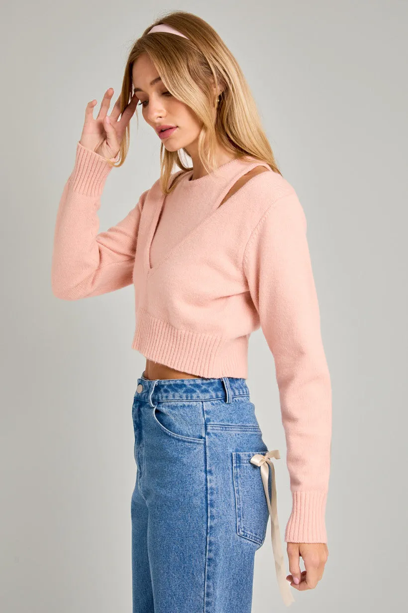 Double Layer Detail Sweater Top, Peach