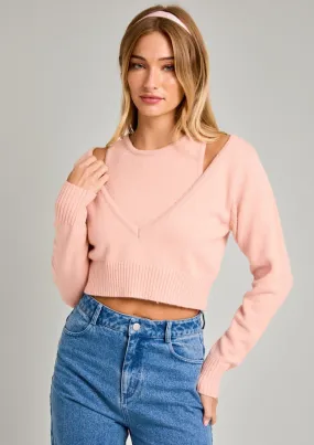 Double Layer Detail Sweater Top, Peach